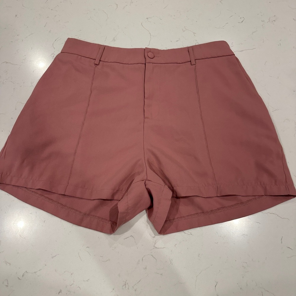 Shein Curve Womens 1XL Dusty Rose High Waisted Shorts Elastic Back Pockets